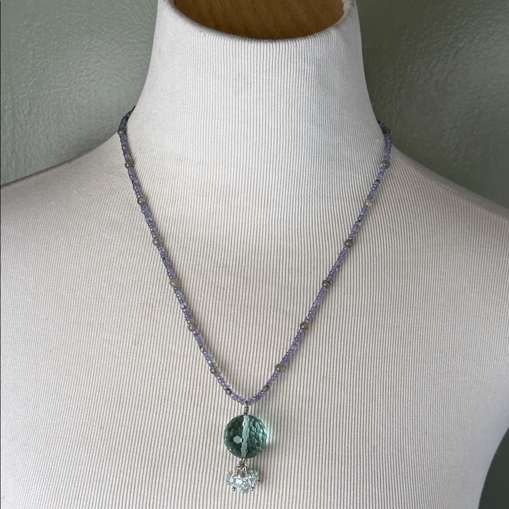 Elegant tanzanite Necklace with crystal pendant